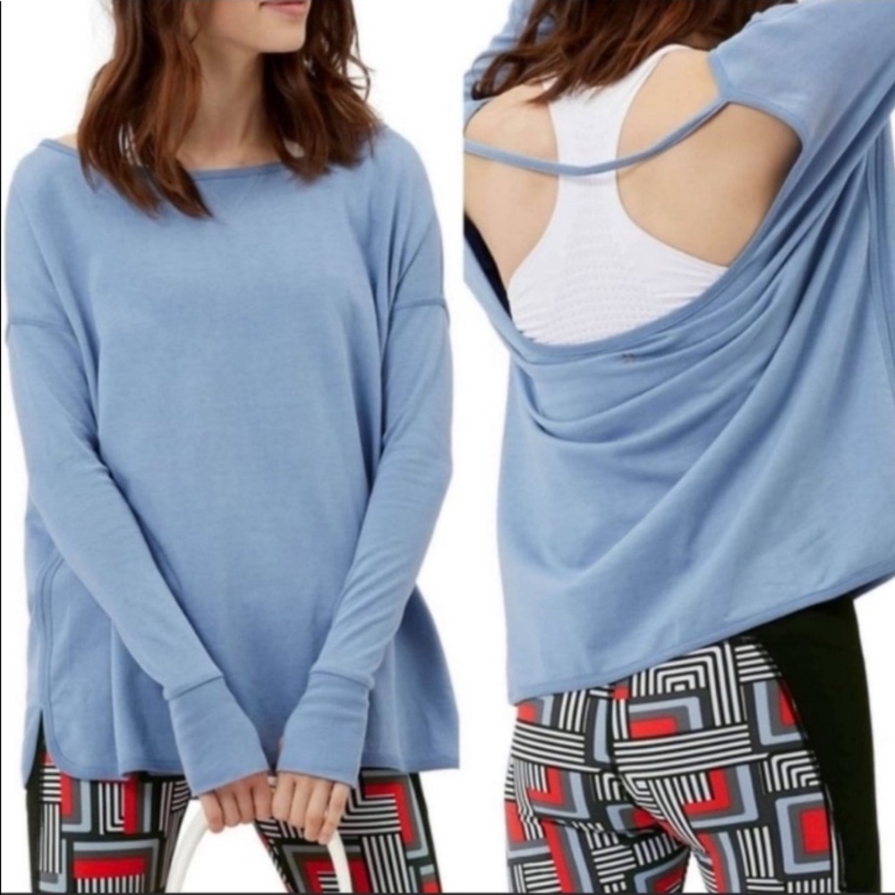 Sweaty Betty Simhasana Pullover Open Back Blue Sweatshirt